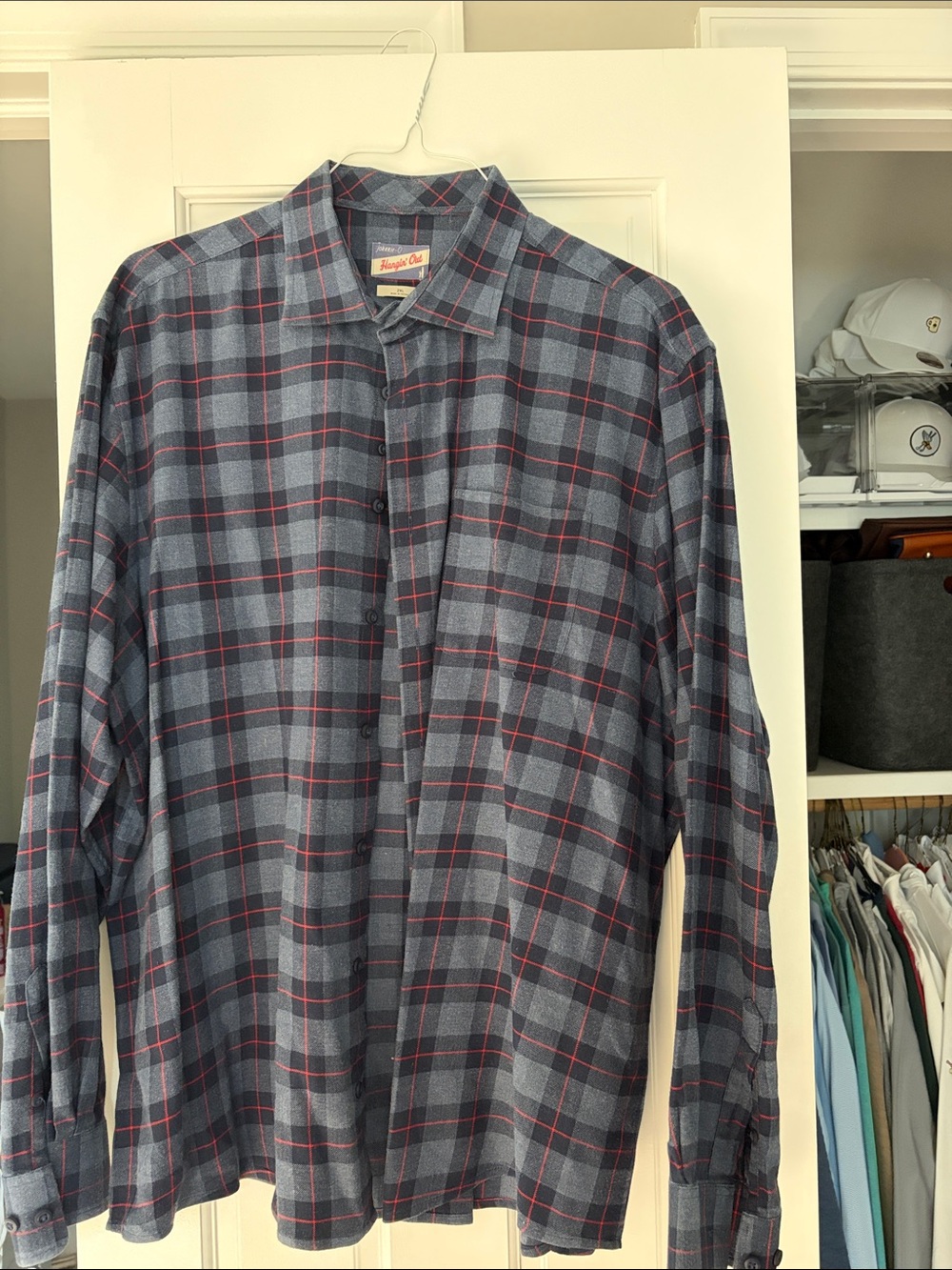 johnnie-O Navy and Red Plaid Button-Down Shirt